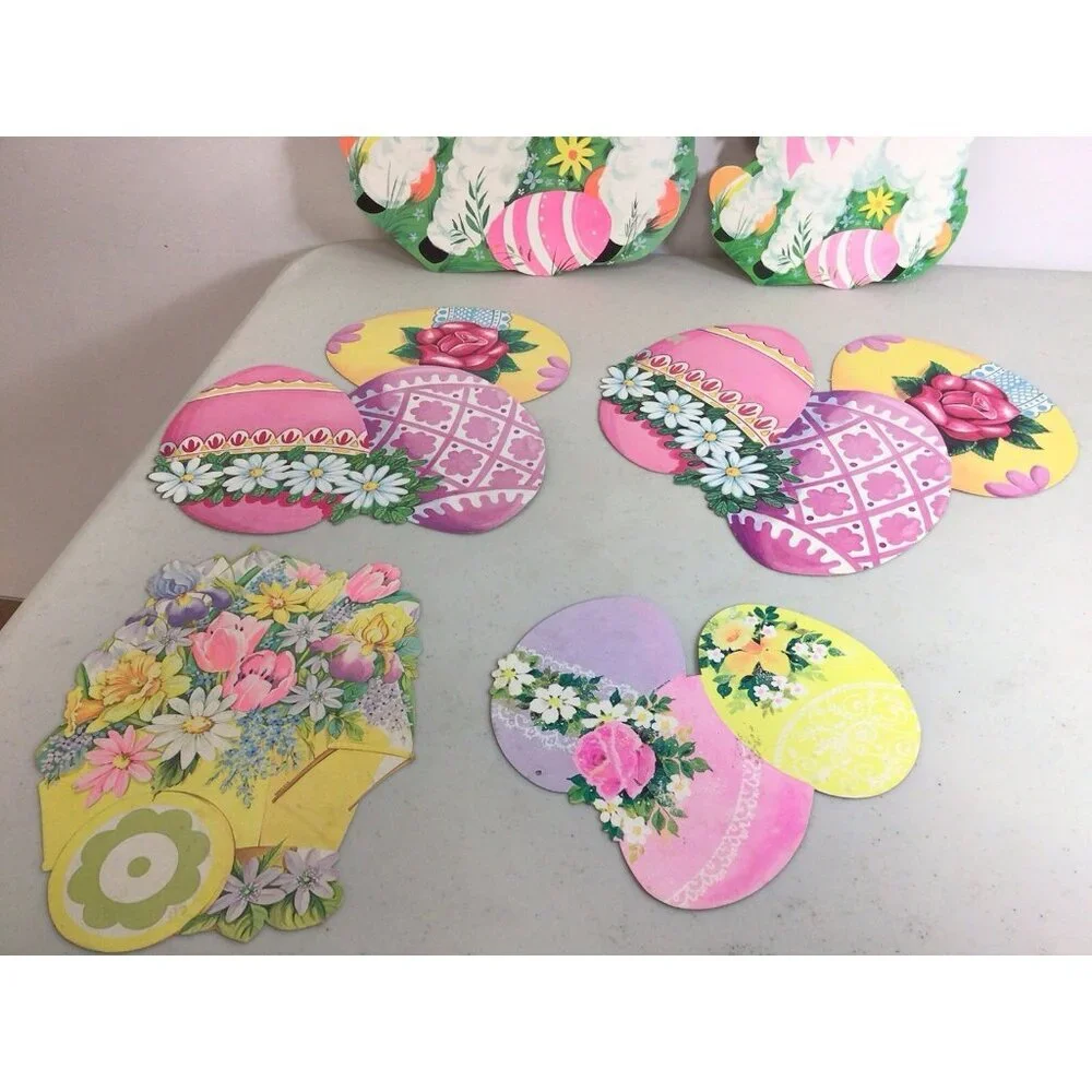Vintage Easter Die Cut Cutout Decorations Lot of 6